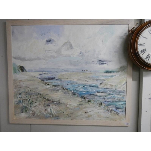 659 - A framed painting of a beach scene, 130 x 110 cm.