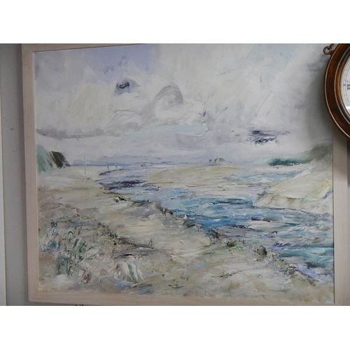 659 - A framed painting of a beach scene, 130 x 110 cm.