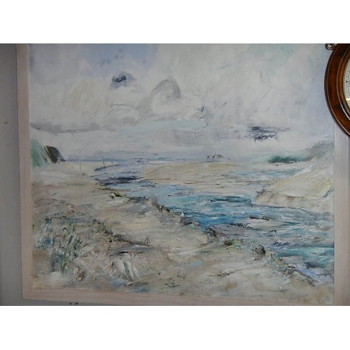 659 - A framed painting of a beach scene, 130 x 110 cm.