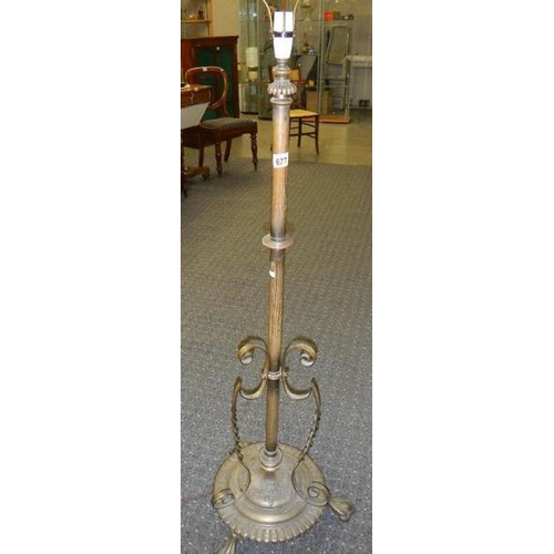 677 - A good Edwardian silver plate adjustable standard lamp base, needs rewiring.