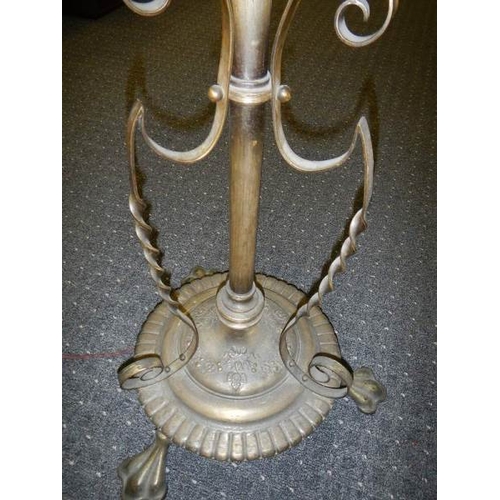 677 - A good Edwardian silver plate adjustable standard lamp base, needs rewiring.