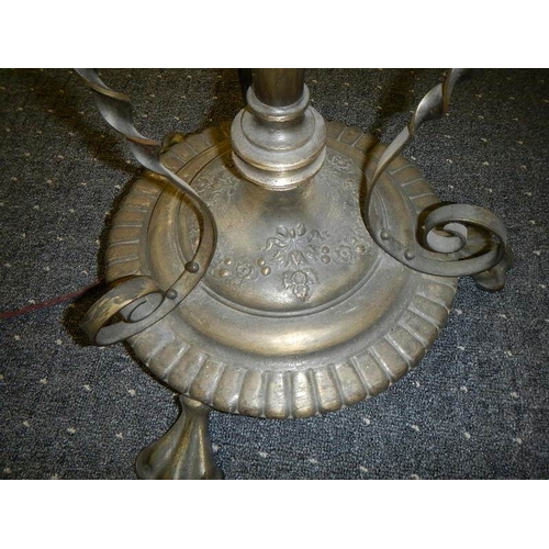 677 - A good Edwardian silver plate adjustable standard lamp base, needs rewiring.