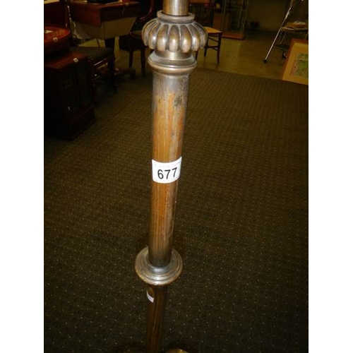 677 - A good Edwardian silver plate adjustable standard lamp base, needs rewiring.