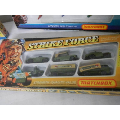 283 - Boxed Matchbox Strikeforce and Thunder Jets gift sets, Britains motorcycles etc.,