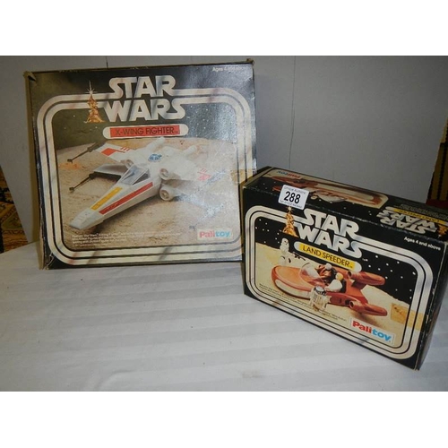 288 - A boxed Palitoy Star Wars Land Speeder and X wing fighter, (unchecked for completeness and in played... 