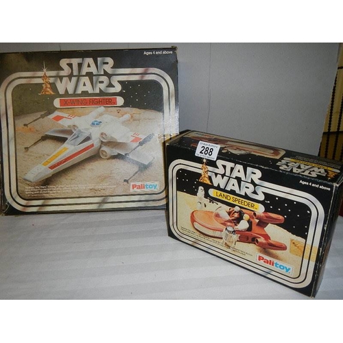 288 - A boxed Palitoy Star Wars Land Speeder and X wing fighter, (unchecked for completeness and in played... 