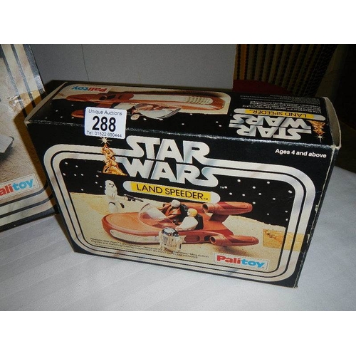 288 - A boxed Palitoy Star Wars Land Speeder and X wing fighter, (unchecked for completeness and in played... 