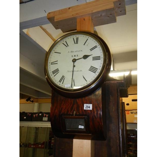 294 - A Fusee Wall clock, J Brayley, Nottingham, L.M.S.