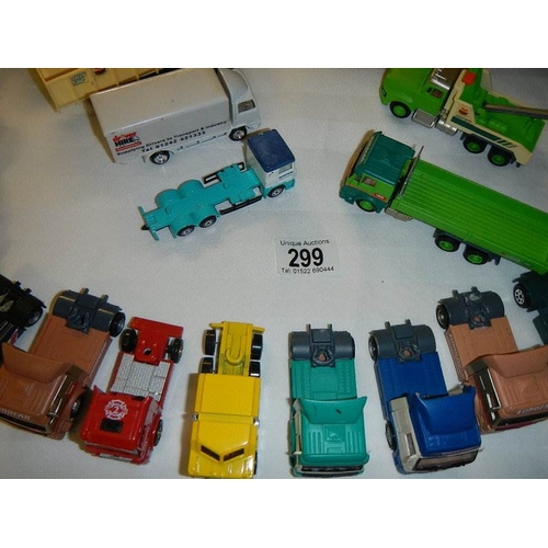 299 - In excess of 60 cars and lorries, die cast and plastic.