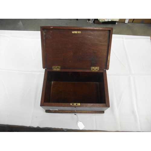 371 - A good carved wood box with key (does not lock)