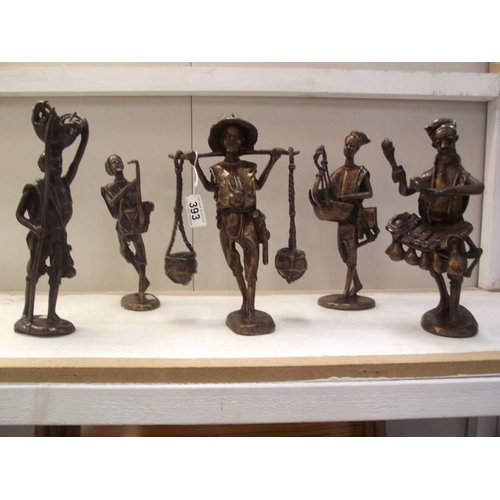 393 - 5 tribal bronze figures including musicians