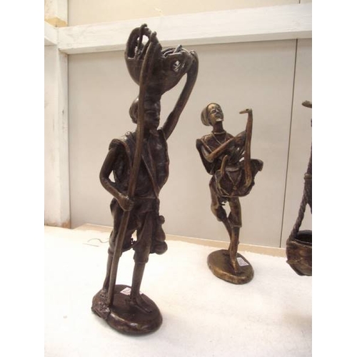 393 - 5 tribal bronze figures including musicians