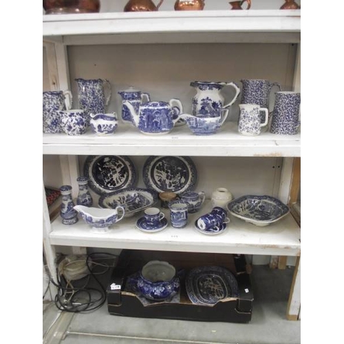 409 - 3 shelves of blue and white including Spode