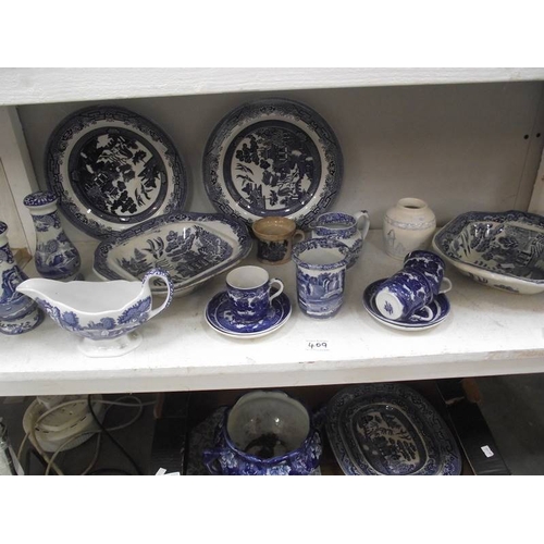 409 - 3 shelves of blue and white including Spode