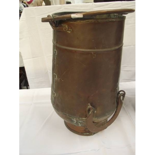 425 - 2 vintage brass and copper coal scuttles and a jug