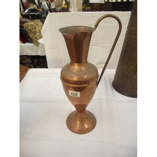 425 - 2 vintage brass and copper coal scuttles and a jug