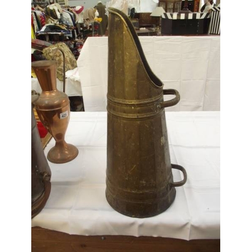 425 - 2 vintage brass and copper coal scuttles and a jug