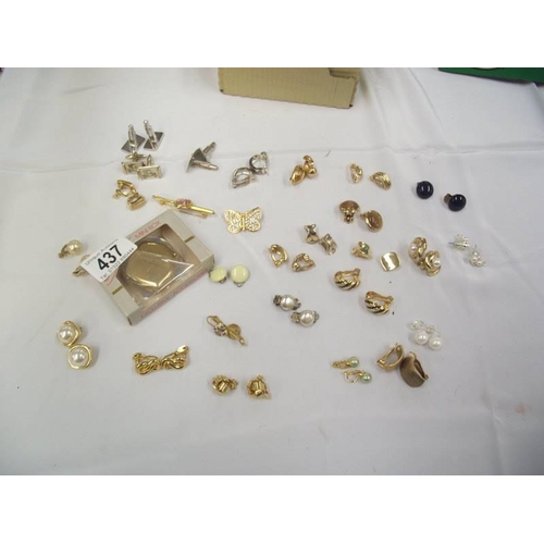 437 - A mixed lot of cuff links and clip on earrings etc.