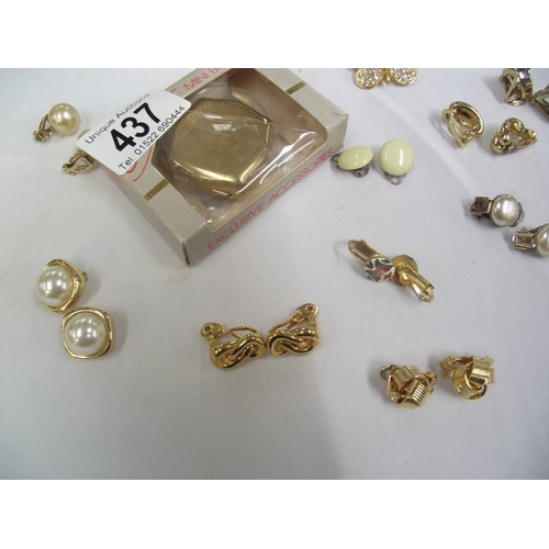 437 - A mixed lot of cuff links and clip on earrings etc.