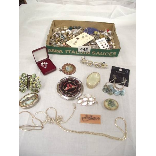 445 - A quantity of assorted earrings, rings, pill boxes etc.