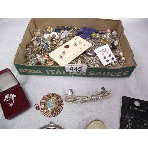 445 - A quantity of assorted earrings, rings, pill boxes etc.