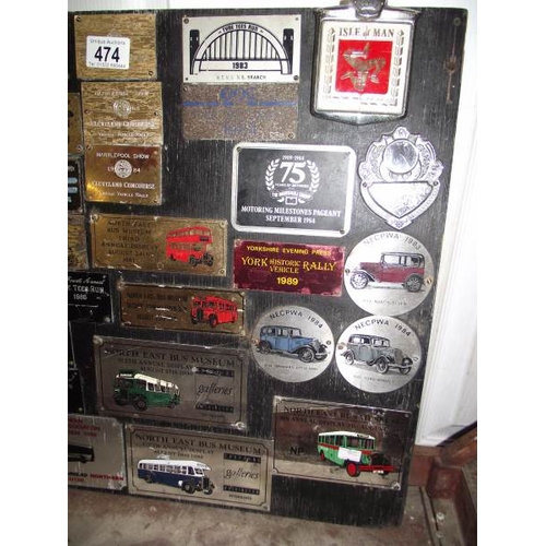 474 - A display board of 1980s steam and vintage rally plaques