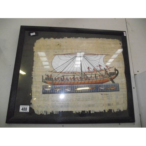 488 - A painted Egyptian ship on papyrus