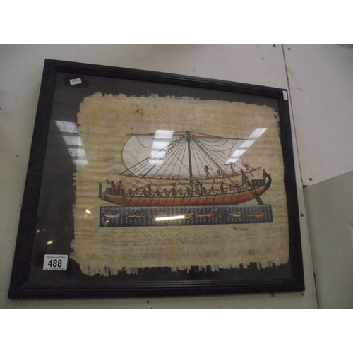 488 - A painted Egyptian ship on papyrus