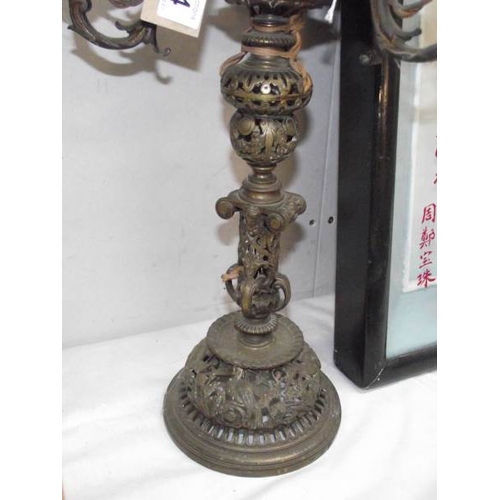 504 - An electrified bronze 3 arm candelabra (wiring a/f)