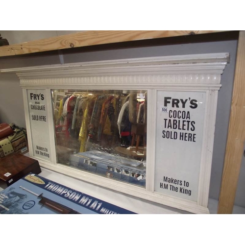 506 - A bevel edge mirror with painted frame and Frys Cocoa advertising to sides.  Mirror in poor conditio... 