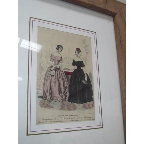 515 - 5 framed French 19th C coloured engravings La Salon de la Mode and Magasin des Moiselles etc