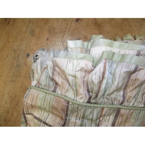 562 - Two silk vintage curtains or blinds, frilled to tops and bottoms, some damage to frill, in pastel sh... 