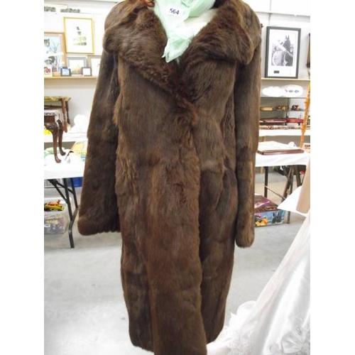 564 - A coney fur coat, size unknown. (in good condition).