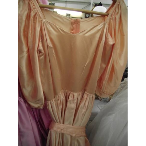 596 - 3 vintage bridesmaid dresses and a wedding dress.