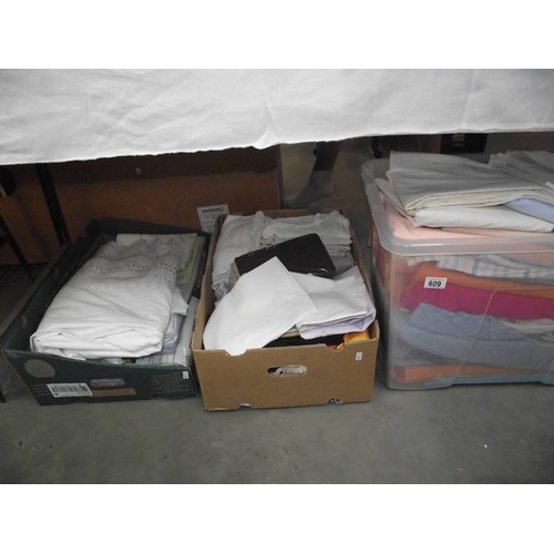 609 - 3 boxes of assorted bedding.