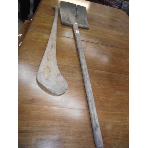 620A - An old wooden shovel and another wooden implement.