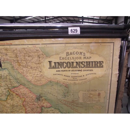 629 - A Bacon's Excelsior map of Lincolnshire, a/f.