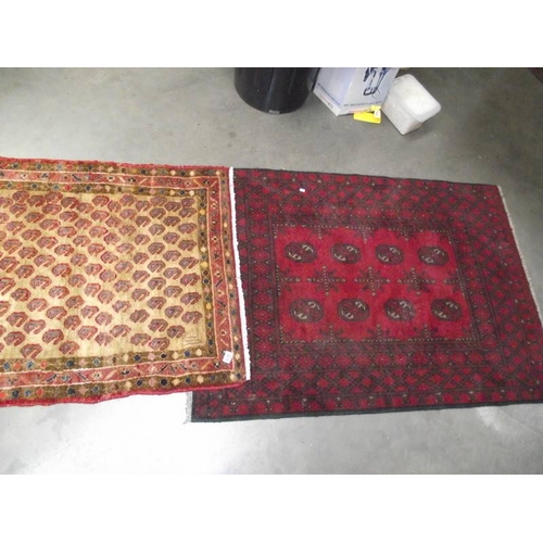 635 - 2 old wood rugs approximately 145 x 99 cm and 90 x 115 cm.