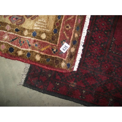 635 - 2 old wood rugs approximately 145 x 99 cm and 90 x 115 cm.