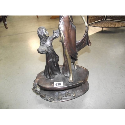 638 - An art nouveau style bronze mother and child, 18'' tall.