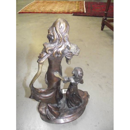 638 - An art nouveau style bronze mother and child, 18'' tall.