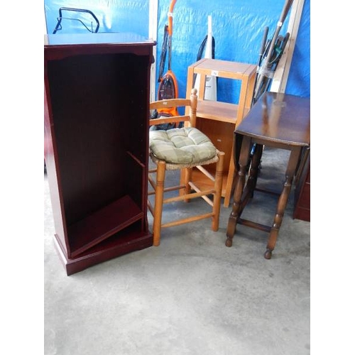 13 - An old gateleg table, a stool, a cabinet and a mahogany bookcase.