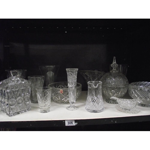 306 - A Jaff Rose hand cut lead crystal bowl and other glassware