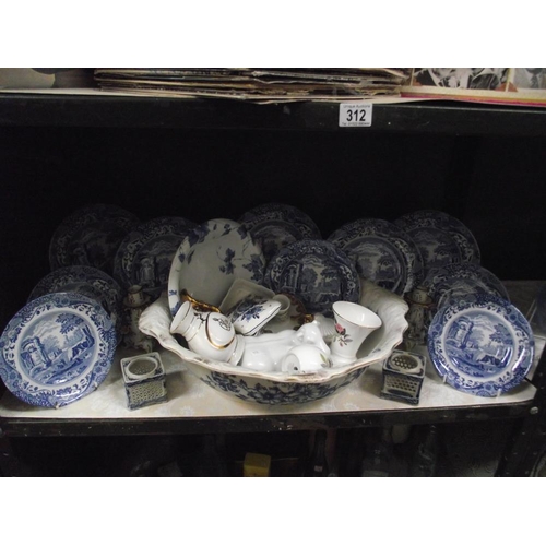 313 - A selection of blue and white plates and other pottery including Wedgwood