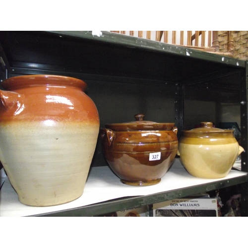 327 - 3 large stoneware pots