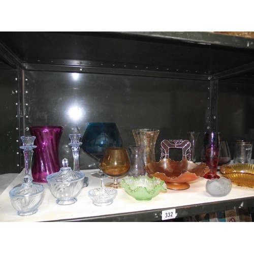 332 - A quantity of coloured glass including vases etc.