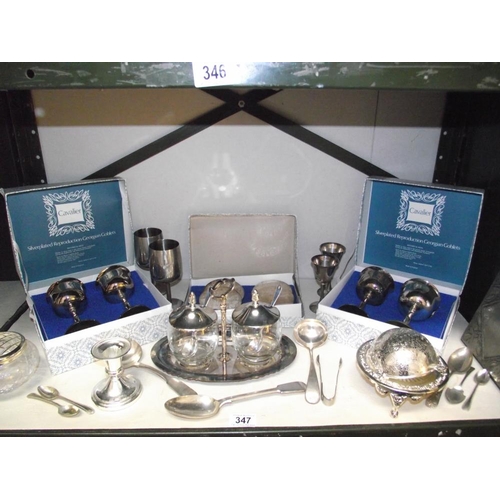 347 - A quantity of silver plate items including boxed cavalier goblets etc.