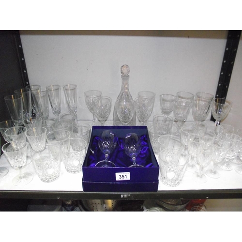 351 - A boxed pair of Royal Doulton Monique crystal wine glasses and large selection of glassware