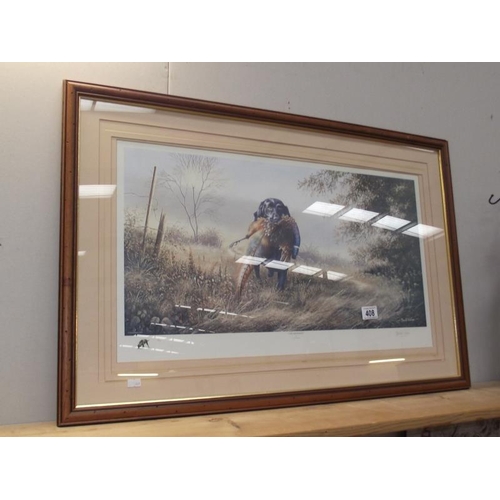 408 - A large signed limited edition print of Dog and Pheasant The Retrieve No 2 of 195 by David Waller