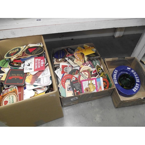 438 - 2 boxes of vintage beer mats and 2 advertising ashtrays